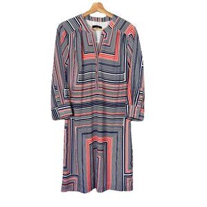 Trina Turk Multicolored Long‎ Sleeve Striped Shirt Dress Size 6 Nautical Resort